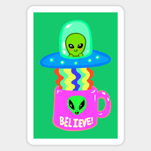 Alien Abducting Coffee - Cute and Colorful Doodle Magnet